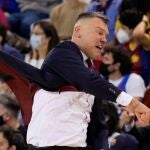 Saras Jasikevicius celebra una acción de sus jugadores en el Clásico ante el Real Madrid