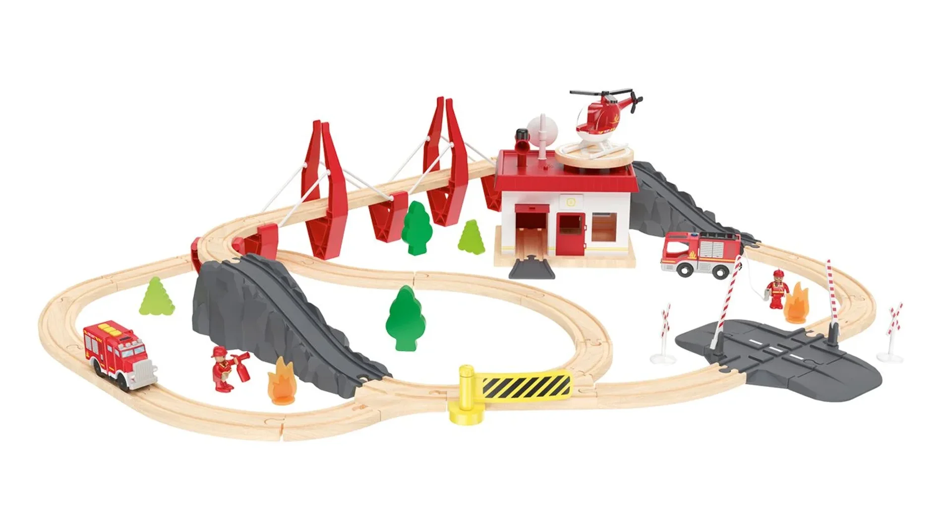 Juguete de vías de tren y coches de madera