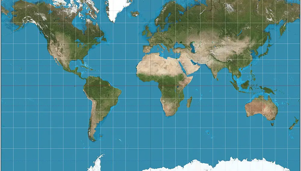 Mapamundi con la proyección de Mercator, que minimiza el tamaño real de África