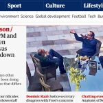Portada de The Guardian co Boris Johnson bebiendo vino en el jardín con más gente sin mascarilla durante el confinamiento