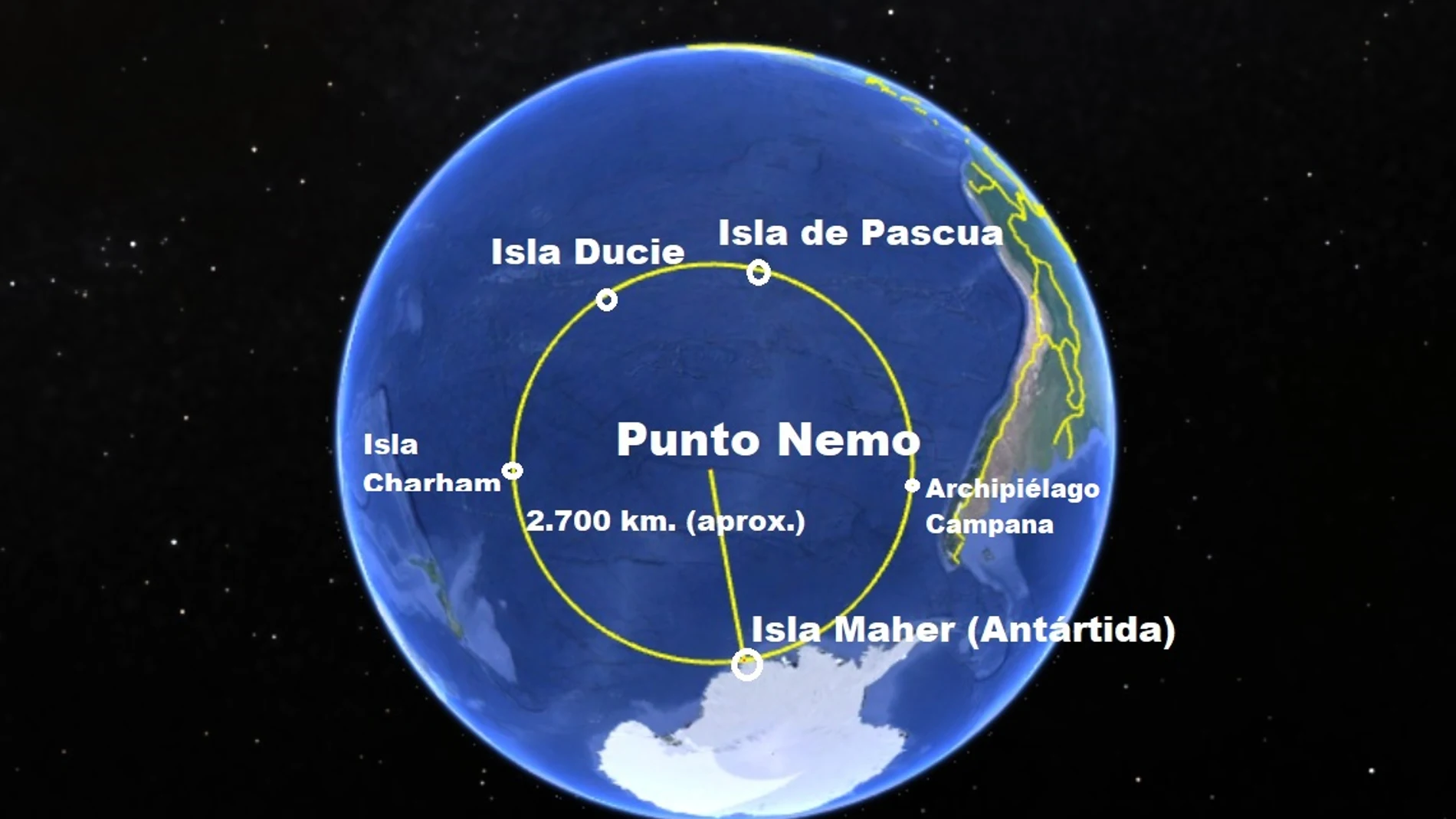 El Punto Nemo y la tierra emergida más próxima