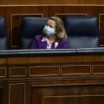Nadia Calviño durante un Pleno del Congreso de los Diputados. Debate sobre la eutanasia.