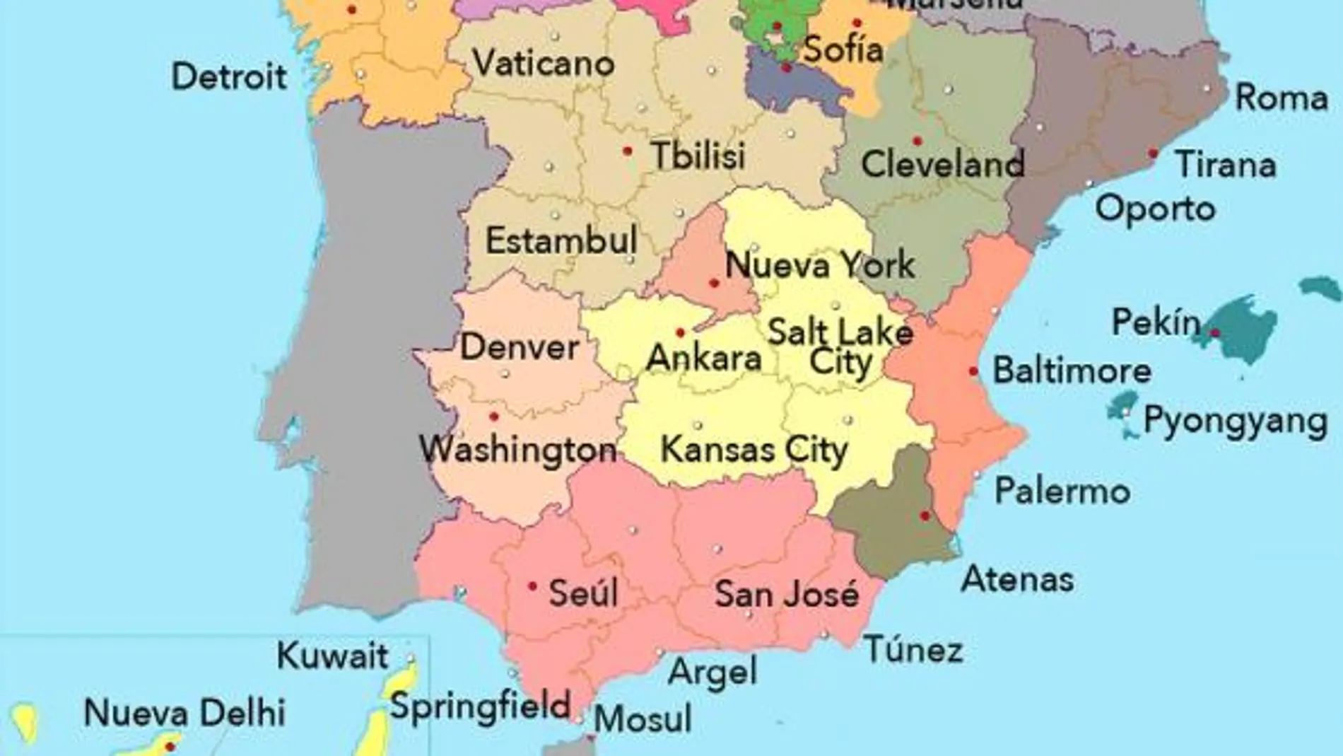 Las ciudades del mundo con la misma latitud que las españolas. @ESTCSMalaga