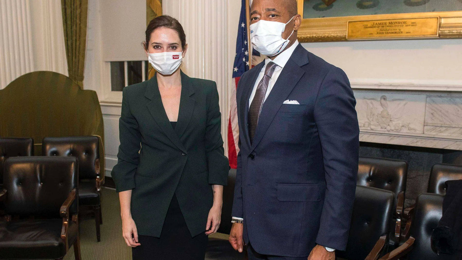 Isabel Díaz Ayuso, durante su reunión con el alcalde de Nueva York, Eric Adams