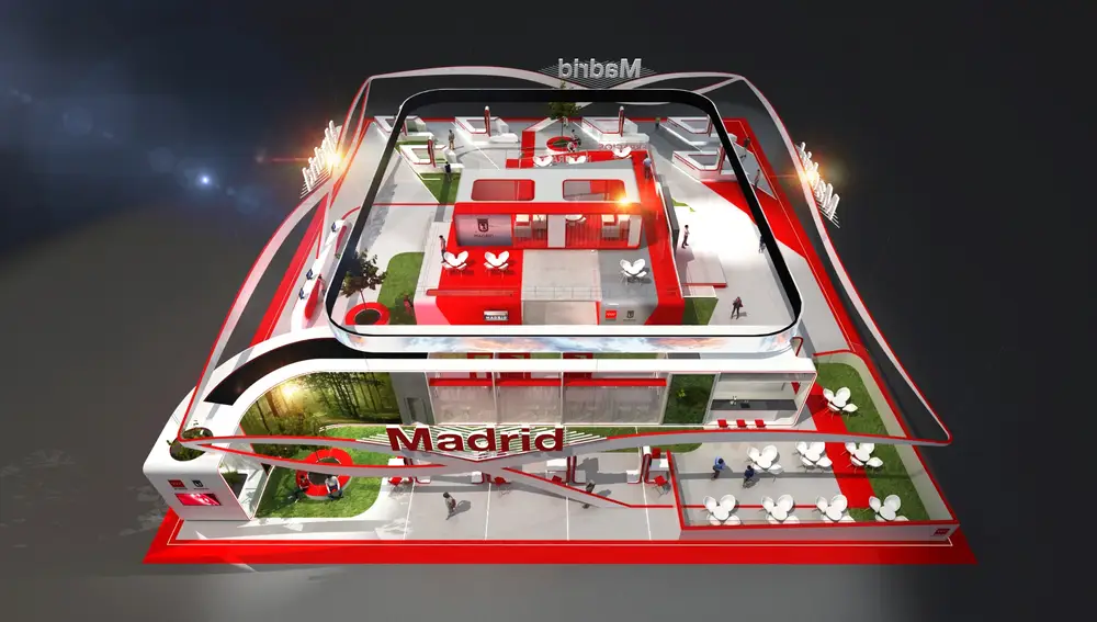 Recreación del stand conjunto que la Comunidad y el Ayuntamiento de Madrid tendrán este año en Fitur