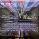Un panel del Ibex en el Palacio de la Bolsa
