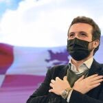 El líder del PP, Pablo Casado, durante el XIV Congreso regional del Partido Popular