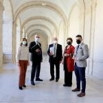 Los cuatro presidentes de Vitartis, durante su encuentro de hoy en Valladolid, De derecha a izquierda: Pedro Ruiz Aragoneses, Beatriz Escudero, Carlos Moro y Félix Moracho. A la izquierda, Cristina Ramírez, directora de Vitartis. VITARTIS. 19/01/2022