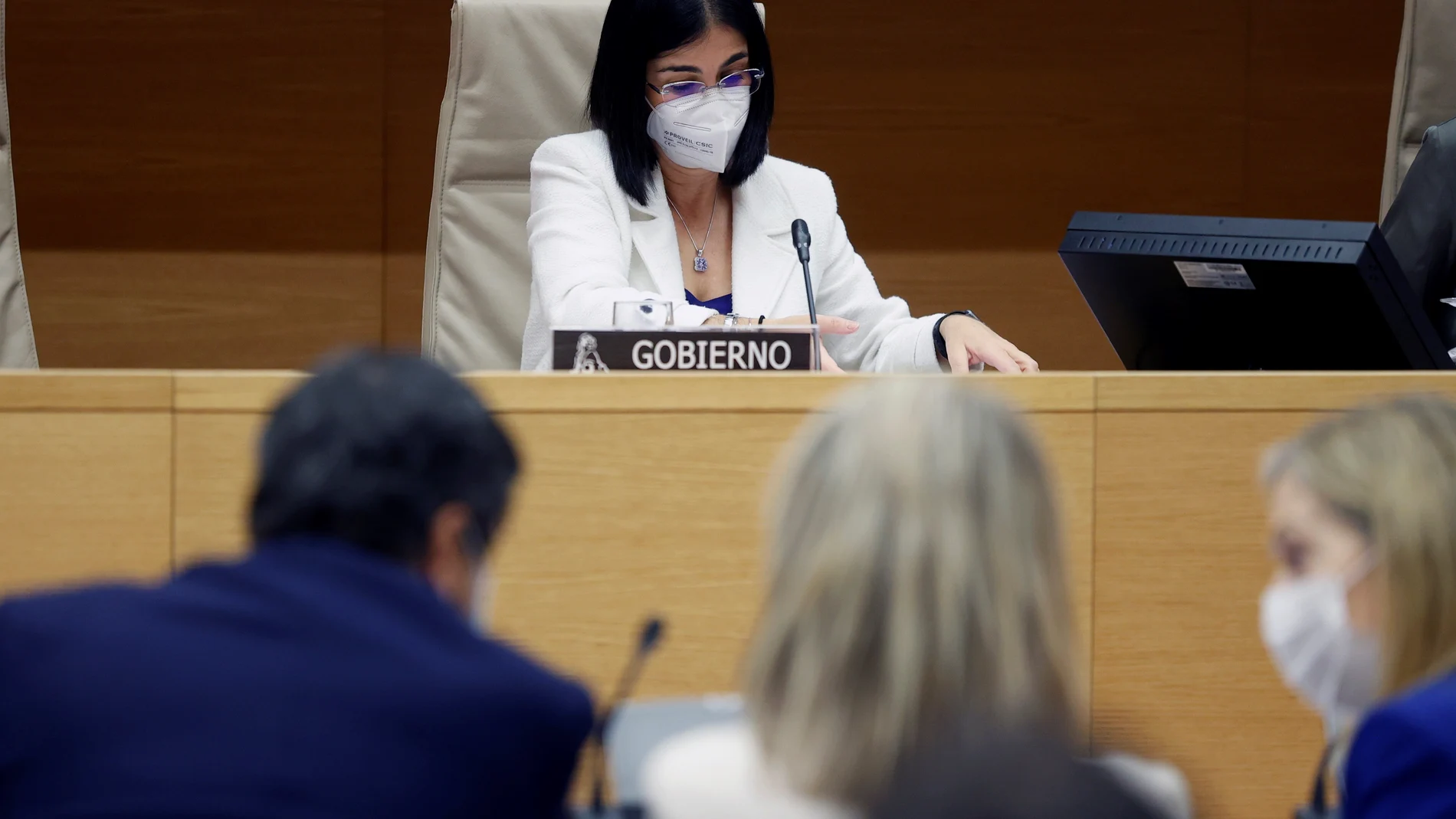 La ministra de Sanidad, Carolina Darias, esta mañana en su compareciencia ante la Comisión de Sanidad y Consumo del Congreso de los Diputados, en Madrid, para informar sobre la evolución de la pandemia, la estrategia de vacunación y las acciones llevadas a cabo.