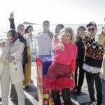 (I-D) Tanxugueiras, Blanca Paloma, Rayden, Chanel, la directora de Comunicación y Participación de RTVE, María Eizaguirre, Rigoberta Bandini, Varry Brava y Xeinn, posan en una rueda de prensa tras la celebración de la segunda semifinal del Benidorm Fest 2022