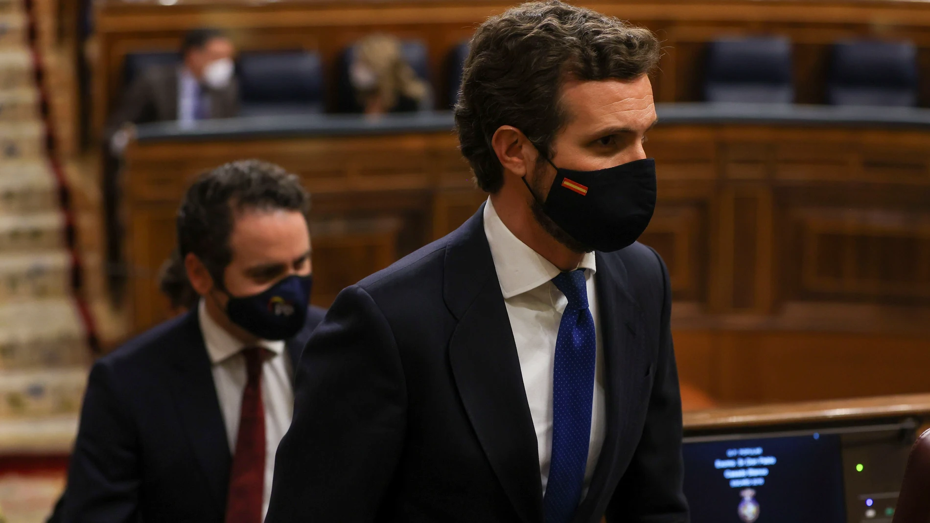 MADRID, 03/02/2022.- El líder del PP, Pablo Casado, durante el pleno del Congreso de los Diputados, que ha debatido y votado la convalidación de la reforma laboral pactada por el Gobierno con los agentes sociales, este jueves en Madrid. EFE/Kiko Huesca