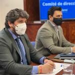 El presidente del PP murciano, Fernando López Miras, durante la reunión del Comité Ejecutivo del PPRM