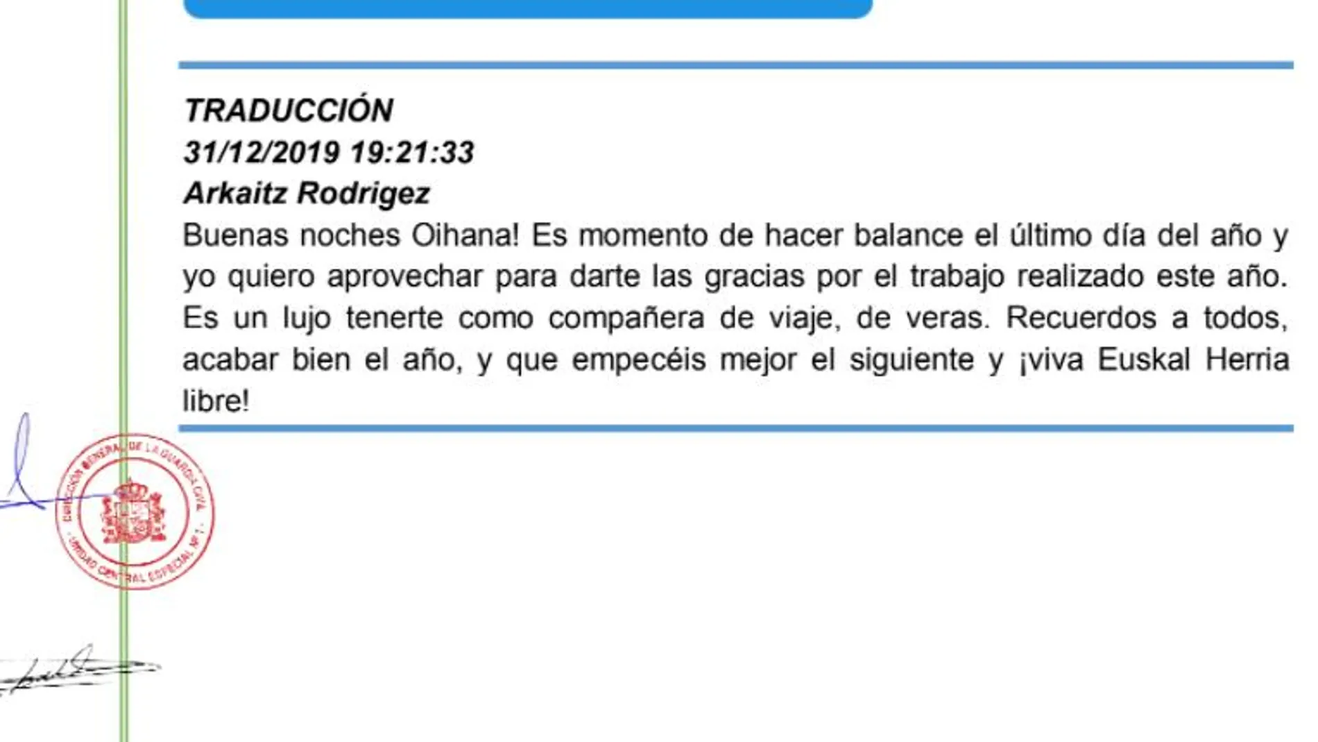 Imagen de una conversación extraída del informe de la Guardia Civil