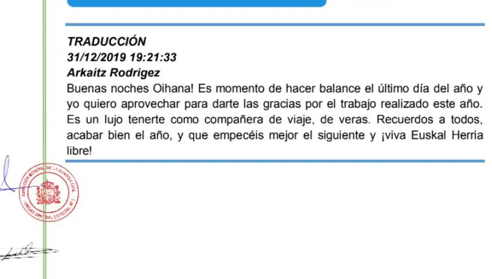 Informe de la Guardia Civil sobre los 'ongi etorris'