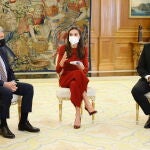 Su Majestad la Reina recibió en audiencia a los máximos responsables de las principales televisiones públicas iberoamericanas, Madrid 15 Febrero 2021.