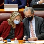 El consejero de Educación, Universidades, Ciencia y Portavoz del Gobierno, Enrique Ossorio (d) conversa con la consejera de Medio Ambiente, Vivienda y Agricultura, Paloma Martín