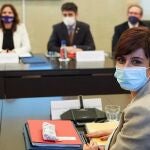 La ministra de Política Territorial, Isabel Rodríguez y la consellera de la Presidencia, Laura Vilagrà durante la reunión de la Comisión Bilateral Estado-Generalitat que se celebra este viernes