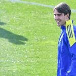 Dusan Vlahovic, en el último entrenamiento de la Juventus