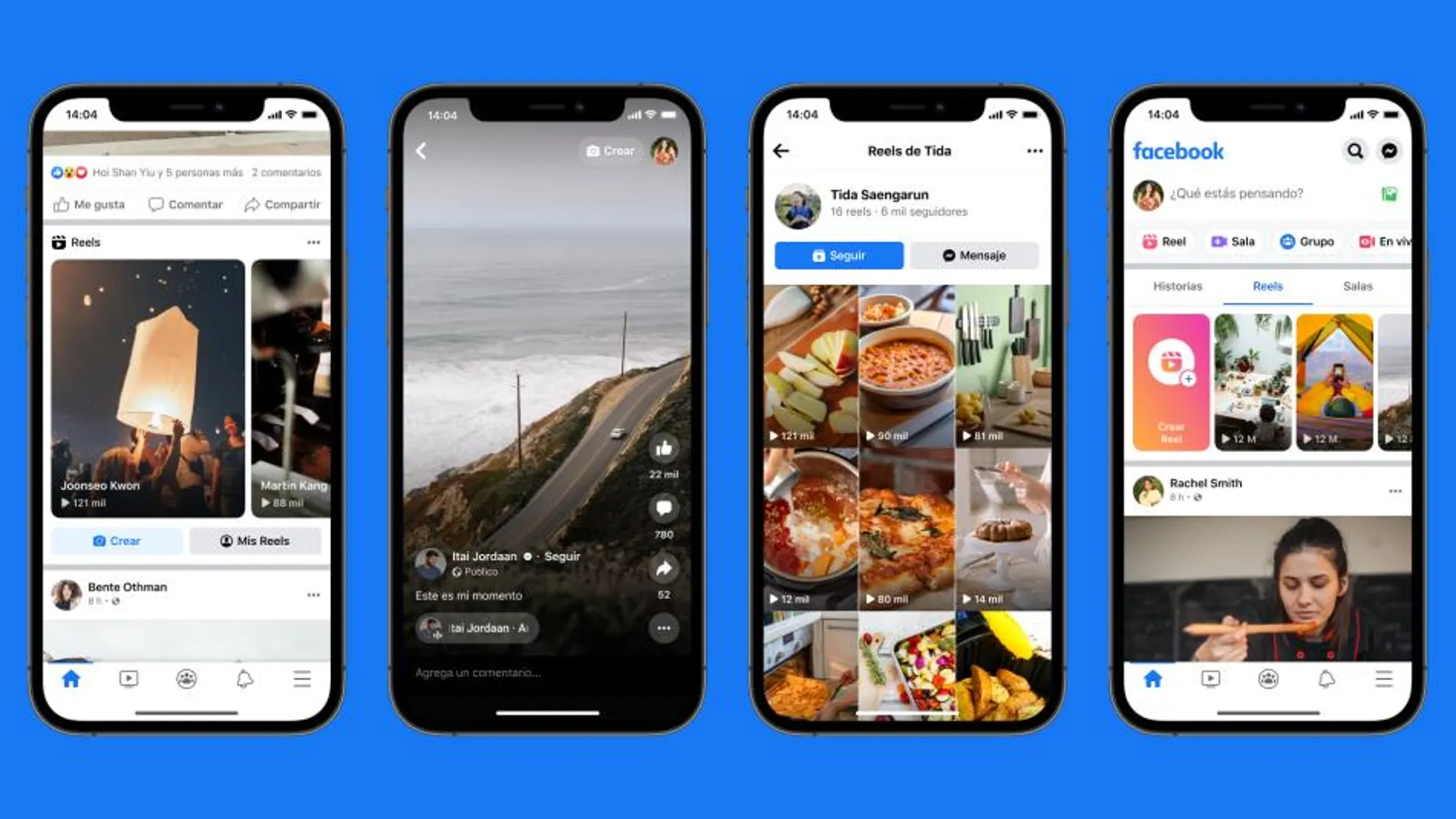 Capturas de Reels en la "app" de Facebook.