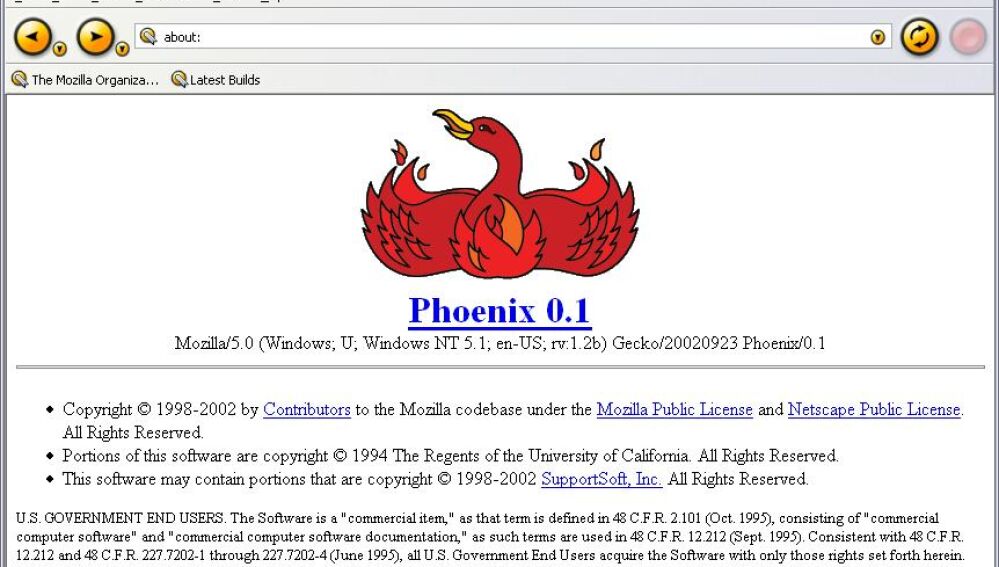 La primera versión del actual Mozilla Firefox respondía al nombre de Phoenix.