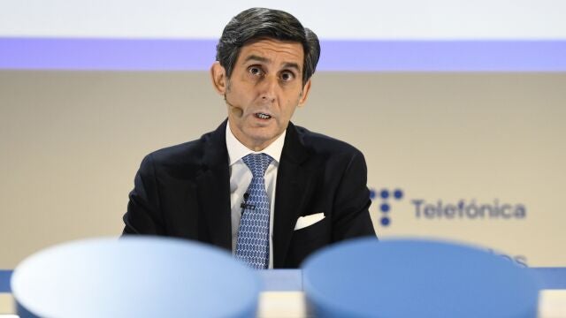 El presidente de Telefónica, José María Álvarez-Pallete, durante la presentación de resultados de la compañía de 2021