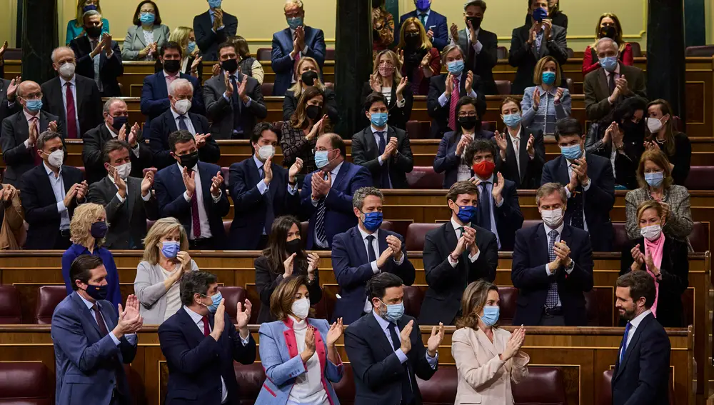 El líder del Partido Popular, Pablo Casado, en su última comparecencia en el Congreso de los Diputados como presidente del PP y líder de la oposición
