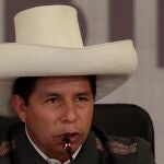 El presidente de Perú, Pedro Castillo durante la apertura del Encuentro Presidencial y VI Gabinete Binacional Colombia-Perú en Villa de Leyva