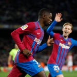 Dembélé celebra el gol que le marcó al Athletic Club