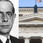 Pedro Parages, junto a la sede de la Real Academia Española