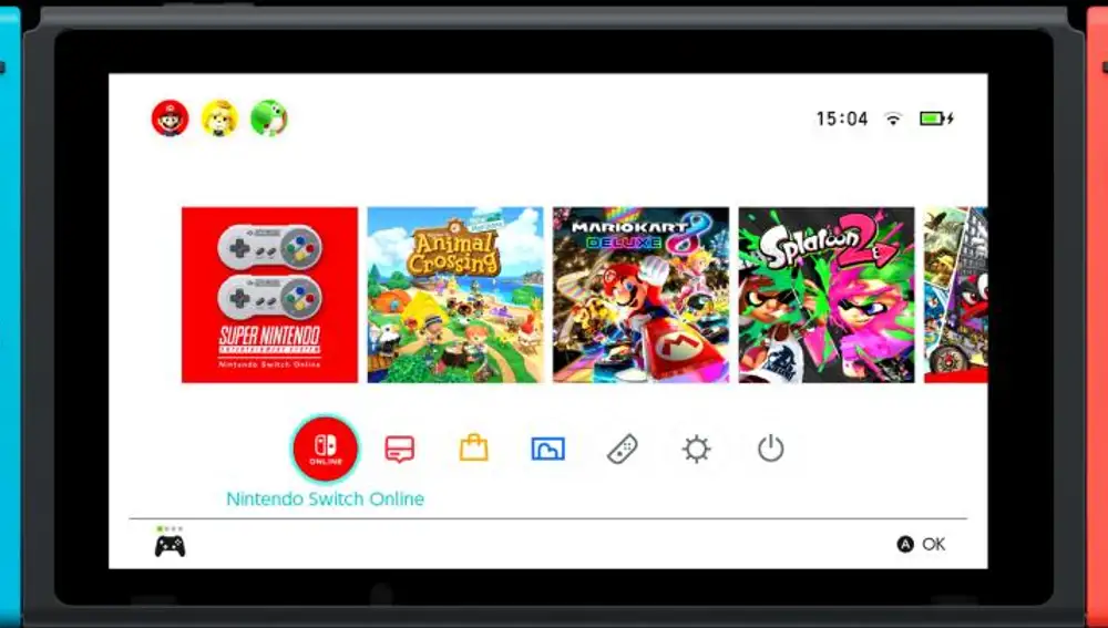 Menú de inicio de Nintendo Switch.