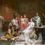Una matrona romana es maquillada y peinada por sus esclavas en el tocado, Juan Giménez Martín, siglo XIX.