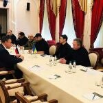 Delegaciones de Ucrania y Rusia en Gomel, en Bielorrusia, el 28 de febrero de 2022