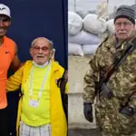 Leonid Stanislavskyi, junto a Rafa Nadal, y Giorgi Dzanghirian