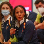 La atleta Ana Peleteiro durante la presentación de la selección española que competirá del 18 al 20 en los mundiales en pista cubierta de Belgrado,