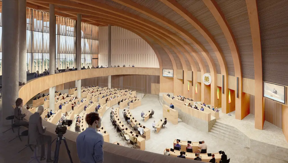 Vista de la Asamblea Nacional de Benin, obra de Kéré.