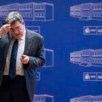 El ministro de Inclusión, Seguridad Social y Migraciones, José Luis Escrivá, hoy, en rueda de prensa en la sede del Ministerio