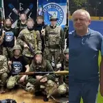 Los ultras del Dinamo junto a Ihor Surkis y el entrenador Mircea Lucescu