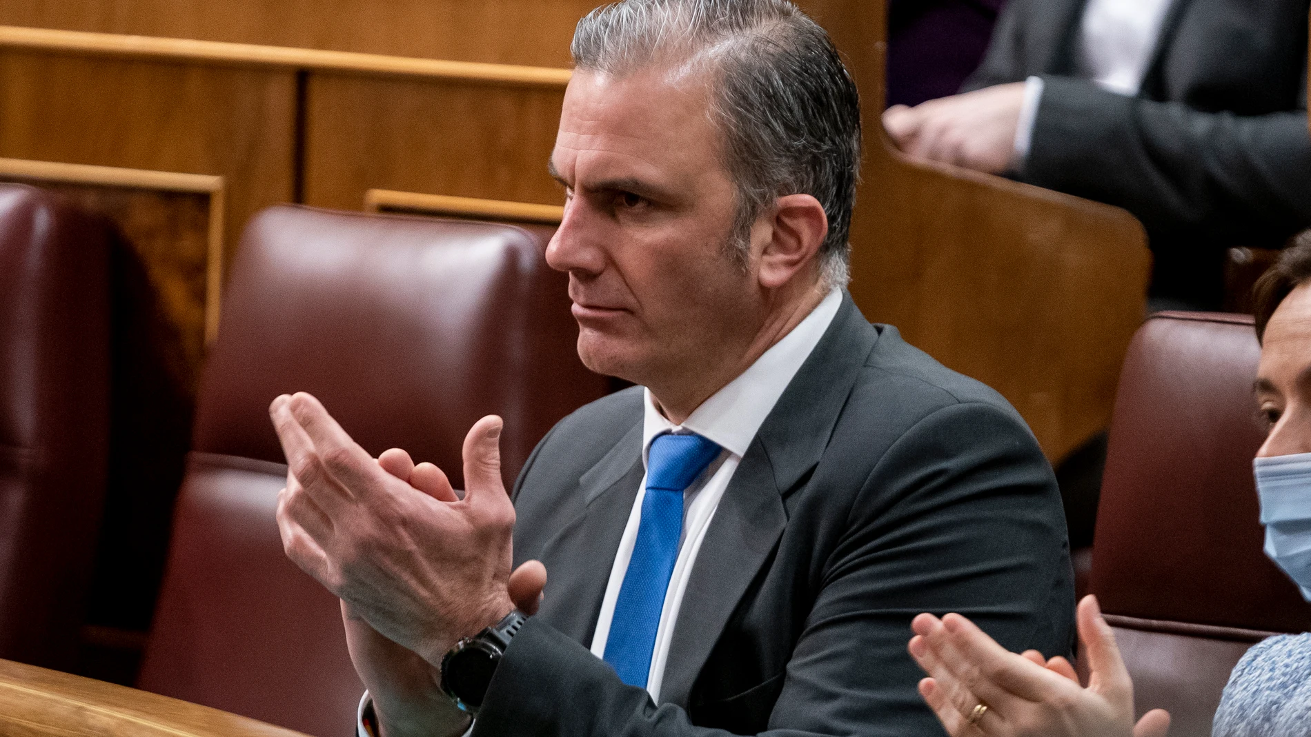 El secretario general de Vox, Javier Ortega-Smith, en una sesión plenaria, en el Congreso de los Diputados, a 24 de marzo de 2022, en Madrid (España).
