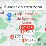 Google Maps te muestra las gasolineras más cercanas con el precio del combustible en cada marcador.