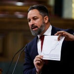 El líder de Vox, Santiago Abascal, durante una intervención en el Congreso de los Diputados