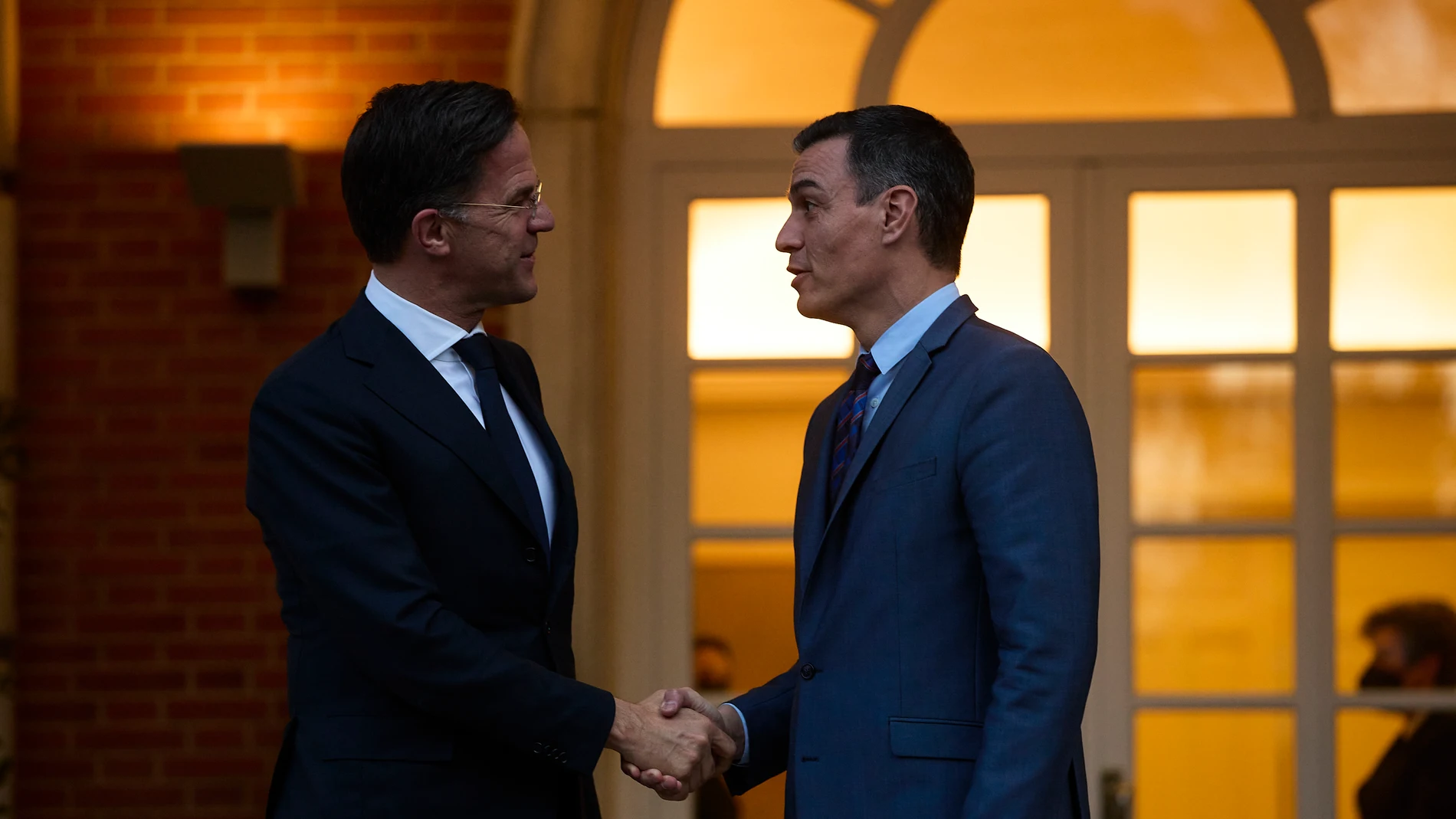 El presidente del Gobierno, Pedro Sánchez, con Mark Rutte en el Palacio de la Moncloa
