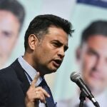 El candidato de la oposición unida, Peter Marki-Zay, durante un acto de campaña en Budapest