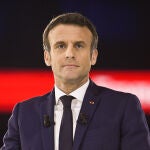 El presidente francés Emmanuel Macron durante un acto de campaña en La Defense Arena.