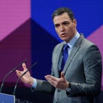 El presidente del Gobierno, Pedro Sánchez, durante la inauguración del II foro económico "Wake Up, Spain!, en Casa América, en Madrid