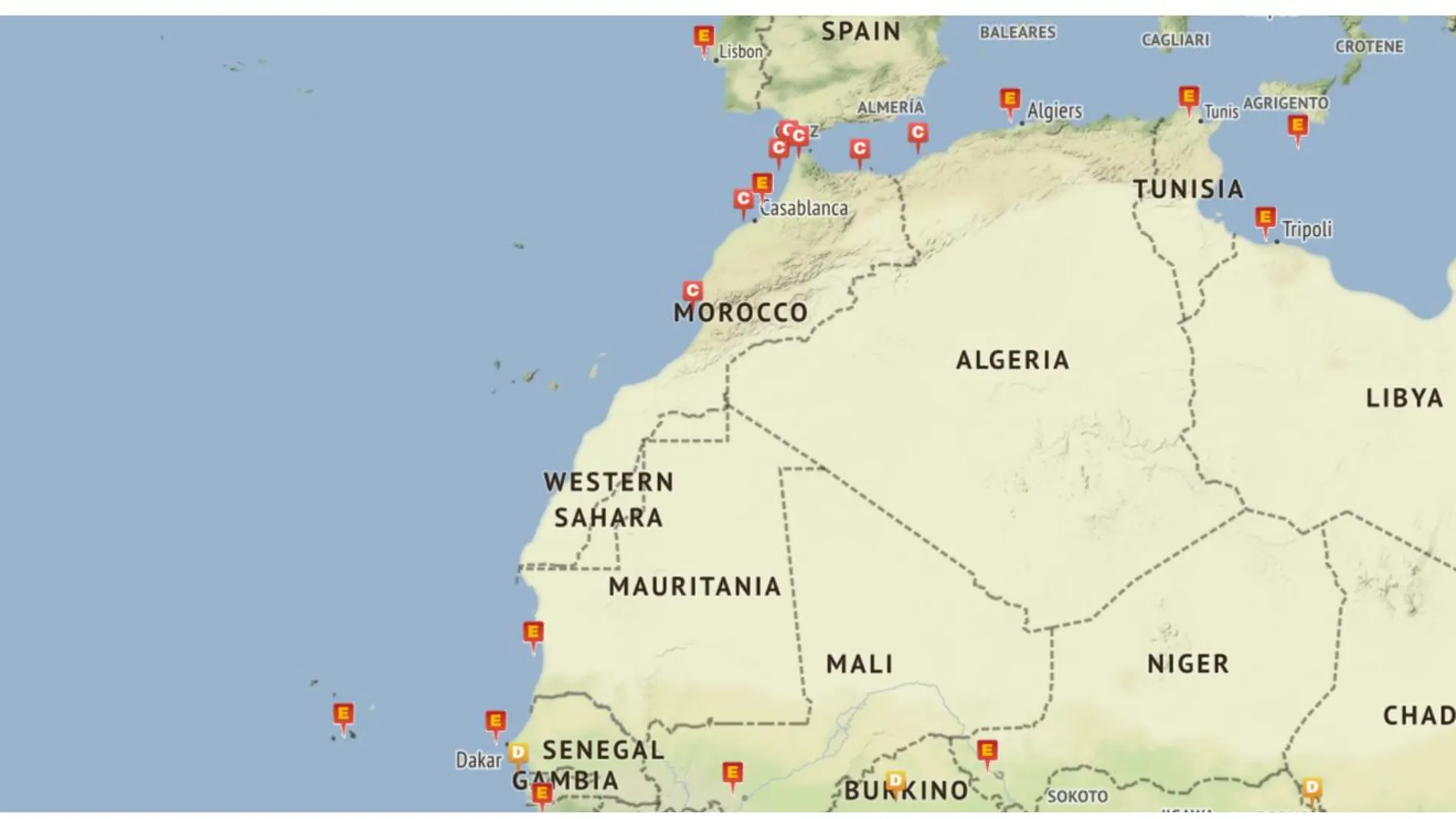 Mapa de Embajadas y Consulados de Exteriores