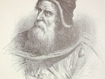 Ilustraci&oacute;n del retrato de Arqu&iacute;medes perteneciente al libro "El mundo f&iacute;sico: gravedad, gravitaci&oacute;n, luz, calor, electricidad, magnetismo, de A. Guillemin | Fuente: Fondo Antiguo de la Biblioteca de la Universidad de Sevilla