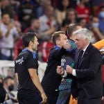 Carlo Ancelotti celebra el gol de Benzema que daba la victoria al Real Madrid ante el Sevilla