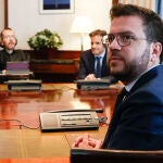 El presidente de la Generalitat de Cataluña, Pere Aragonès, fotografiado durante su reunión este jueves al Congreso de los Diputados en Madrid para reunirse con representantes de los partidos que han denunciado haber sido víctimas de "espionaje político"