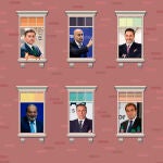 De izquierda a derecha, y de arriba a abajo, José Ignacio Morales, Jorge Pérez de Leza, Juan Antonio Gómez-Pintado, Carlos Slim, David Martínez y Borja García-Egotxeaga
