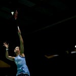 La española Carolina Marín durante su encuentro ante la ucraniana Mariya Ulitina de octavos de final del Europeo de Bádminton de Madrid